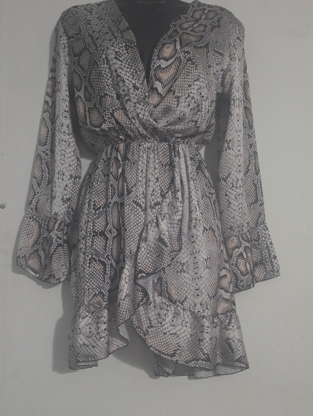 Snake Print Wrap Mini Dress in Neutral Tones